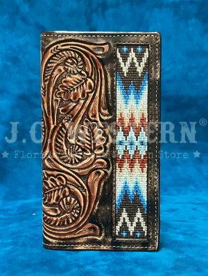 3D D250010002 Mens Hand Tooled Scroll Embroidered Inlay Rodeo Wallet Brown