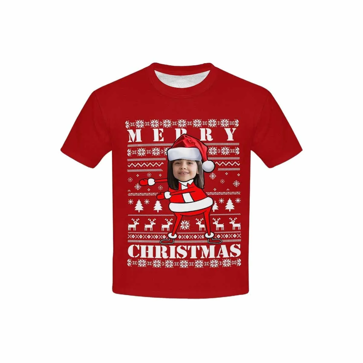 #6-15Y Custom Face Merry Christmas Kid's All Over Print T-shirt