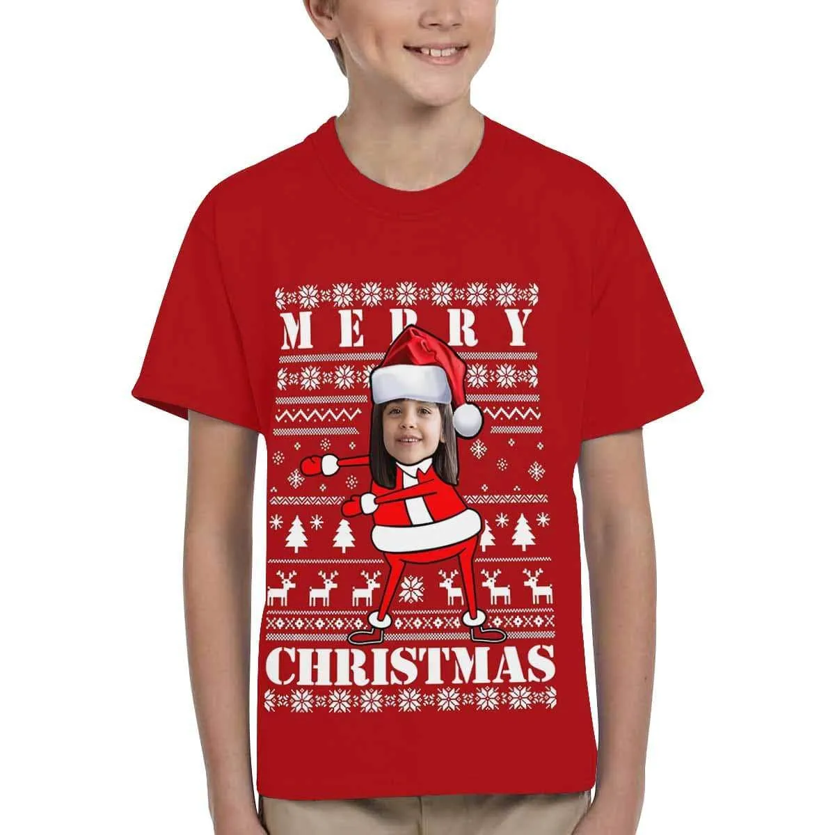 #6-15Y Custom Face Merry Christmas Kid's All Over Print T-shirt