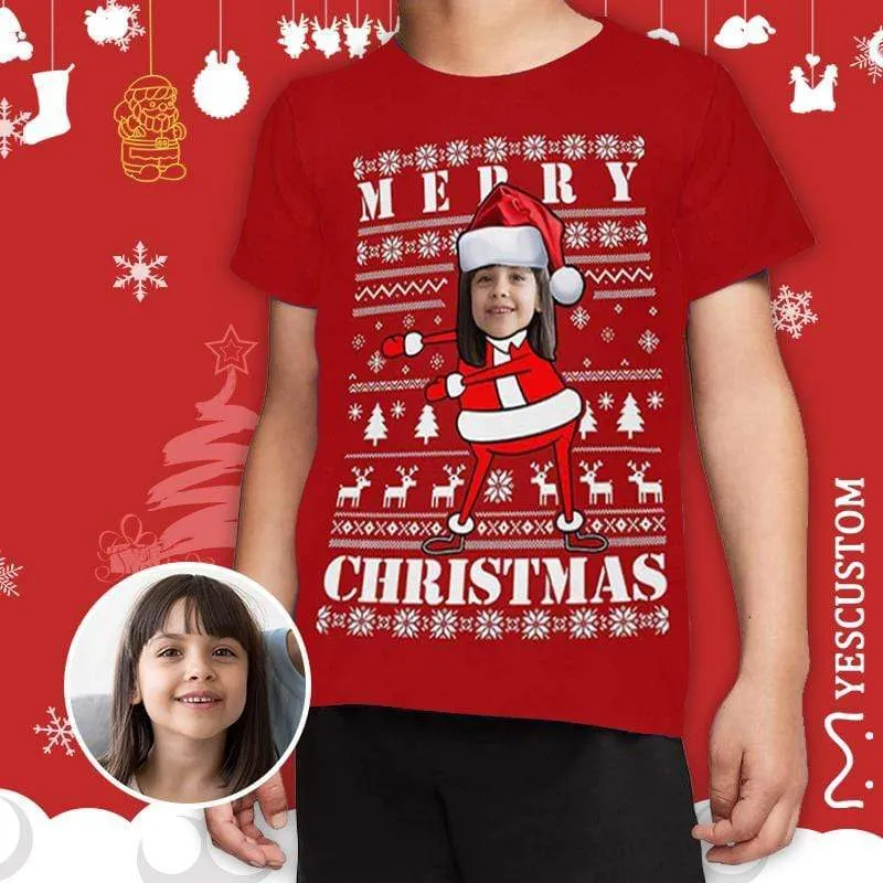 #6-15Y Custom Face Merry Christmas Kid's All Over Print T-shirt