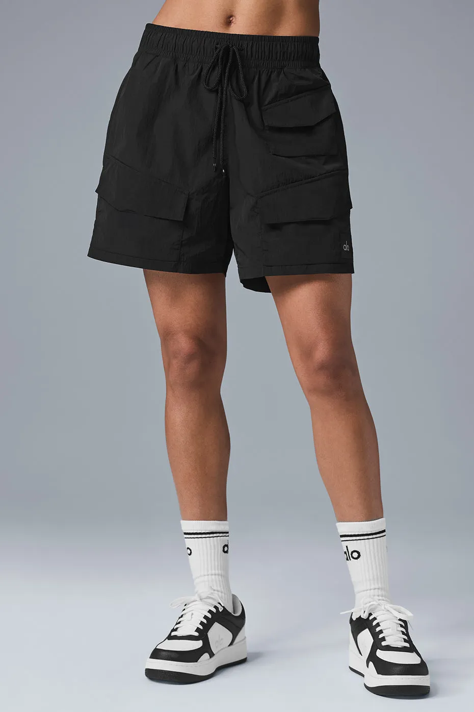 7" Crinkle Nylon Excursion Cargo Short - Black