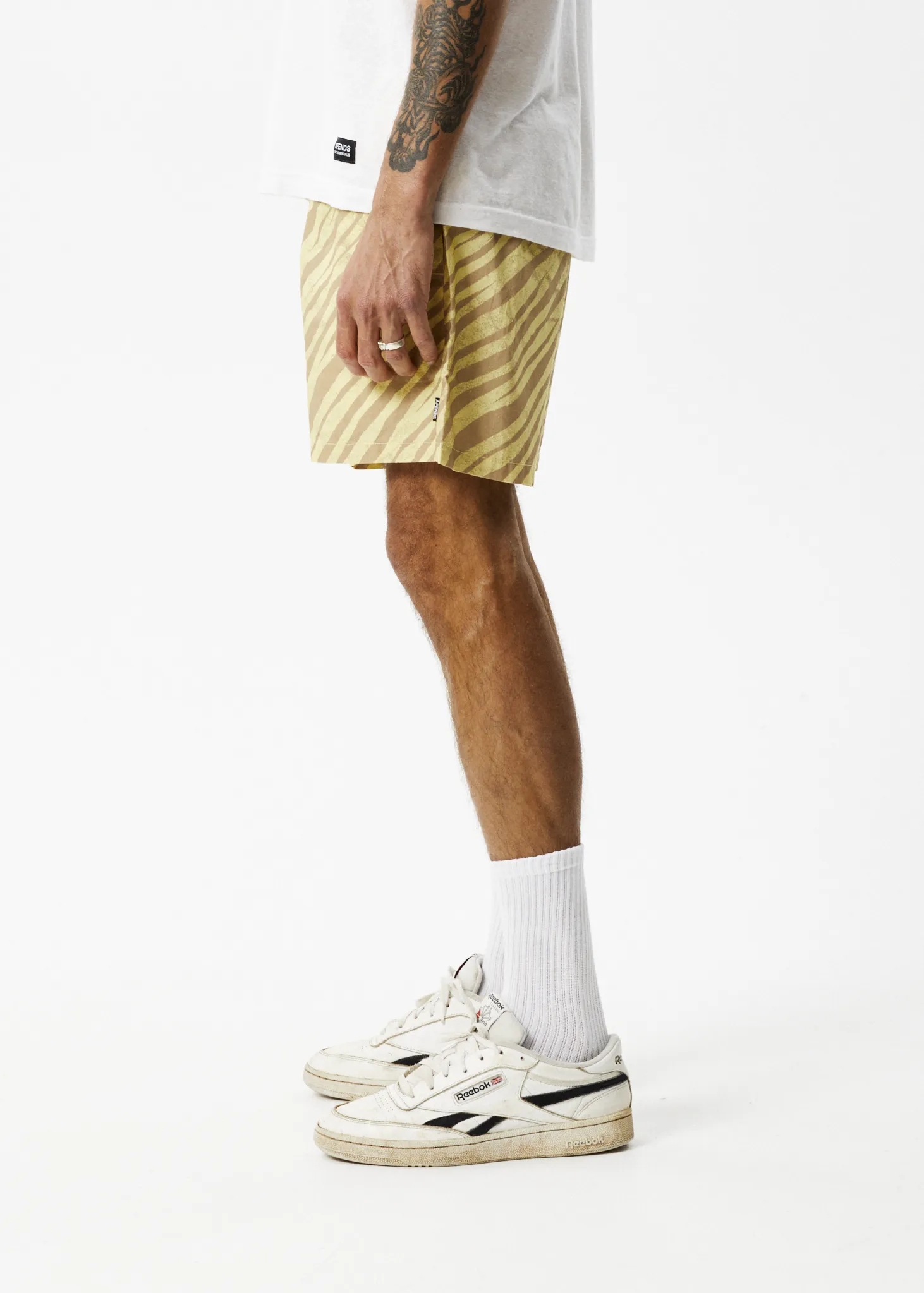 AFENDS Mens Baywatch Atmosphere - Elastic Waist Shorts - Butter Stripe