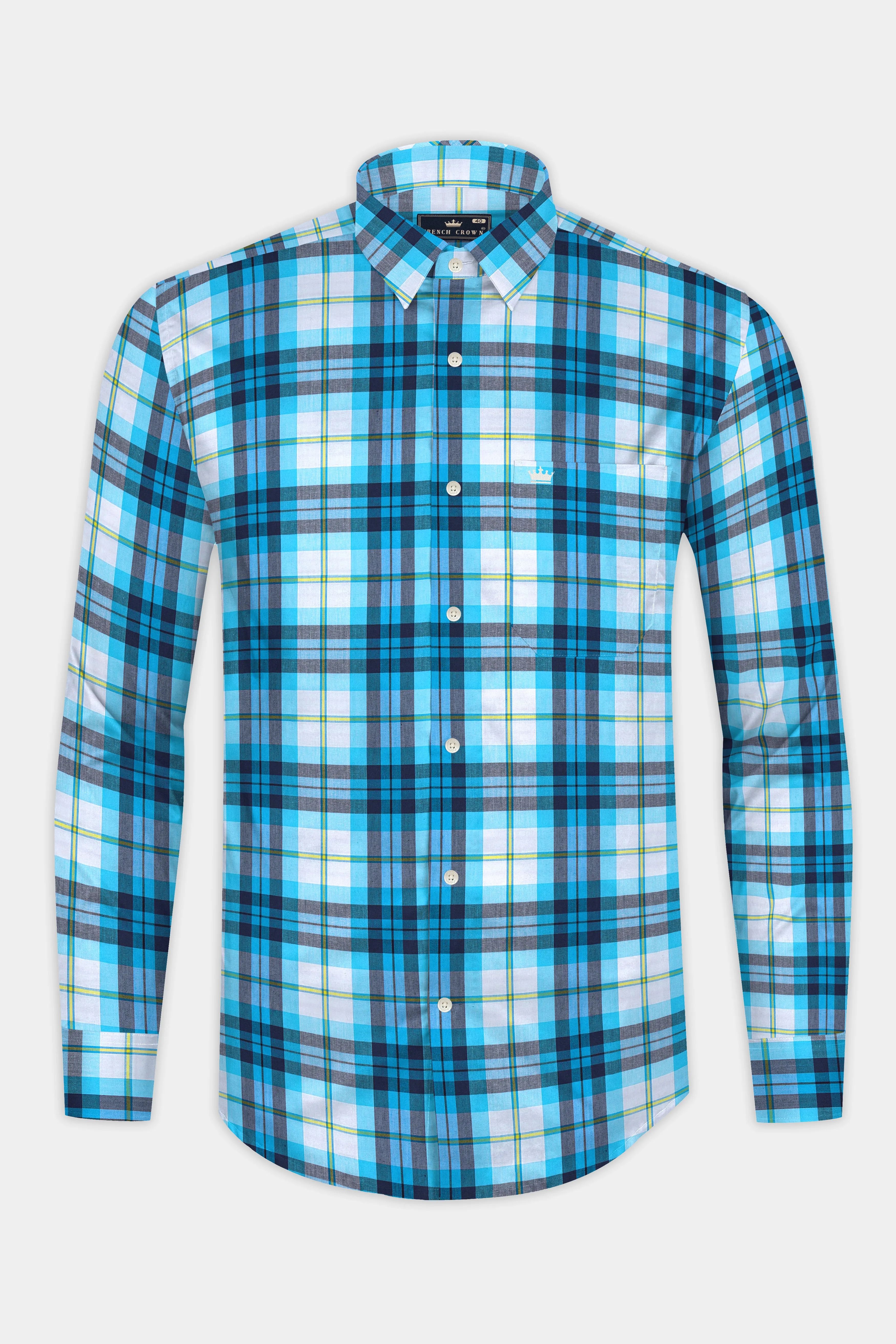 Anakiwa Blue and White Plaid Premium Twill Textured Premium Cotton Shirt