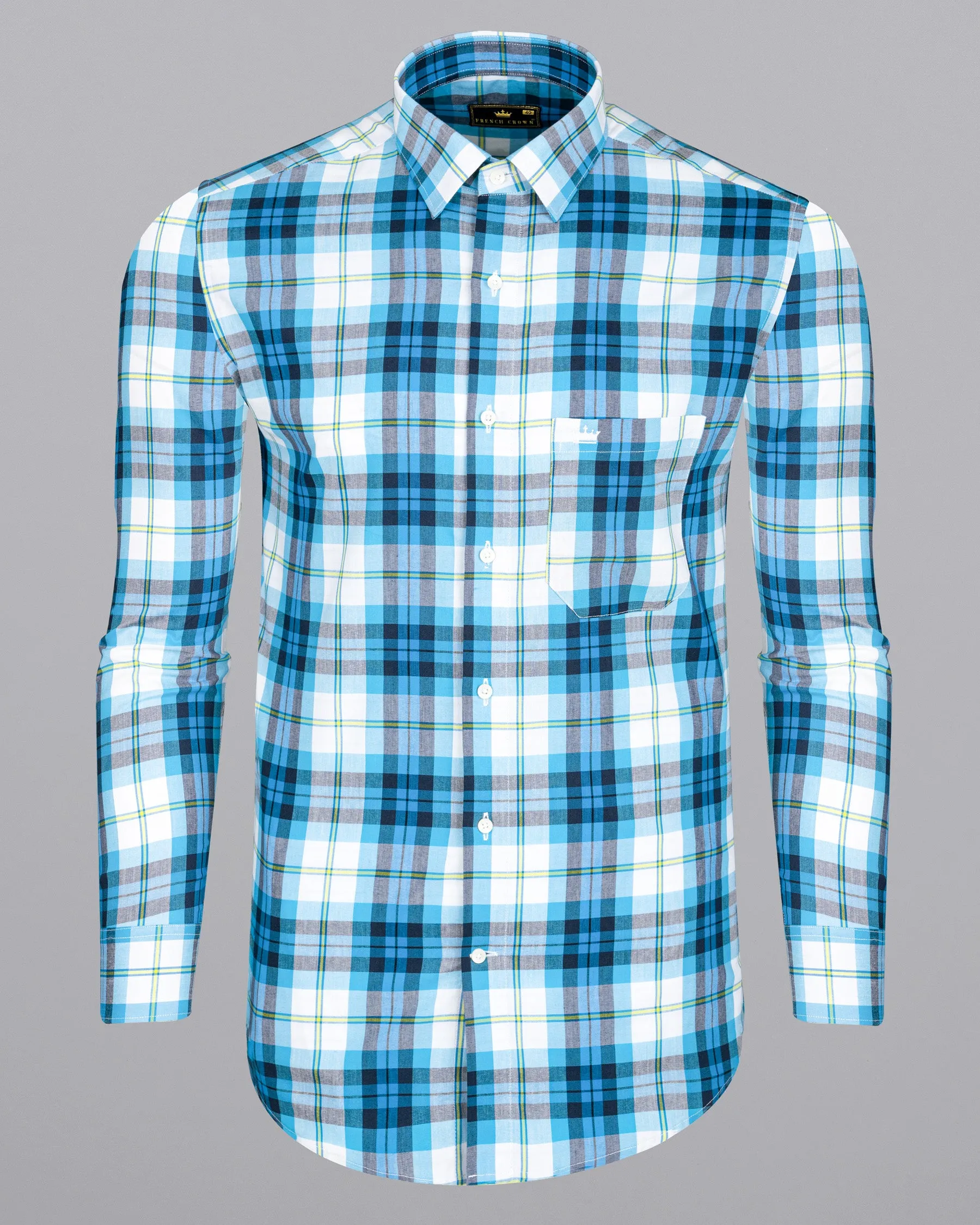 Anakiwa Blue and White Plaid Premium Twill Textured Premium Cotton Shirt