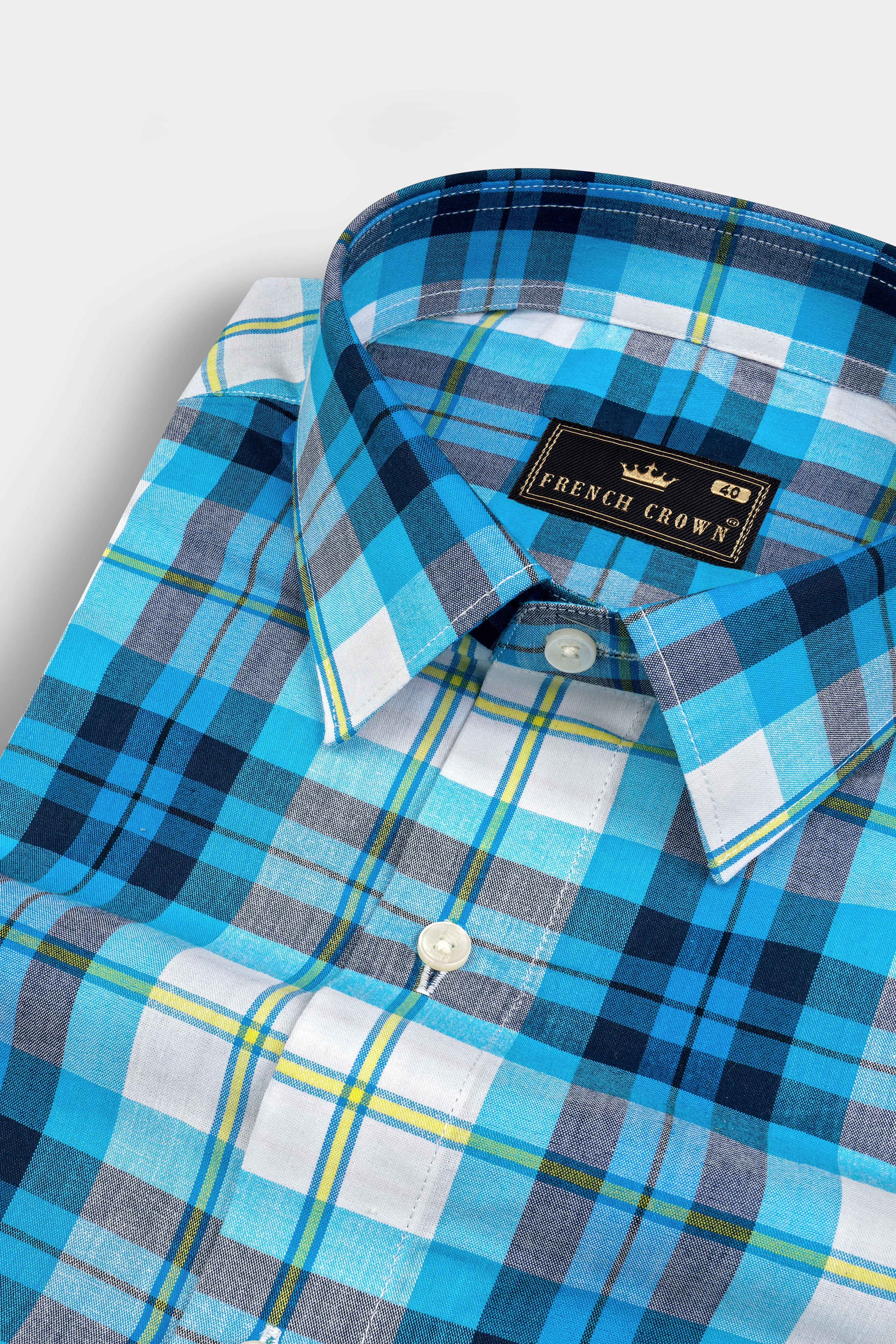 Anakiwa Blue and White Plaid Premium Twill Textured Premium Cotton Shirt