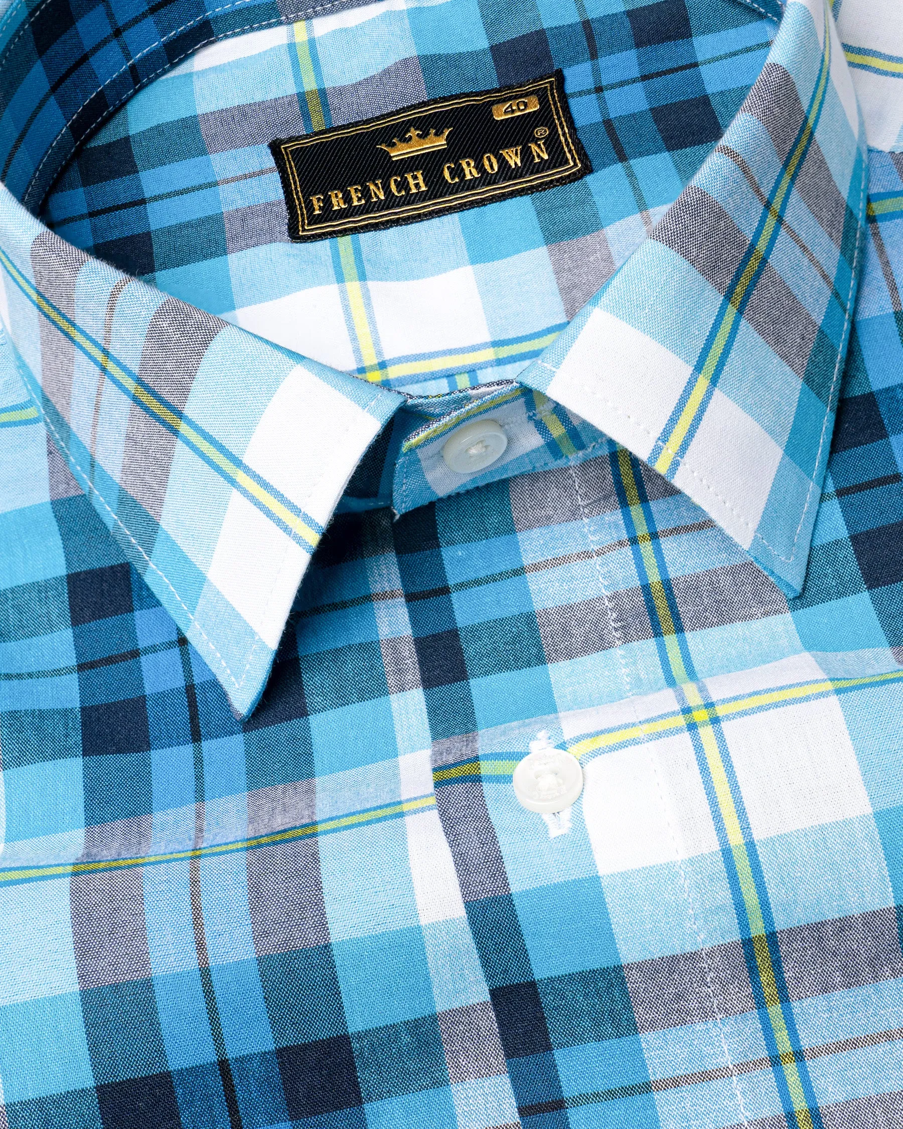 Anakiwa Blue and White Plaid Premium Twill Textured Premium Cotton Shirt