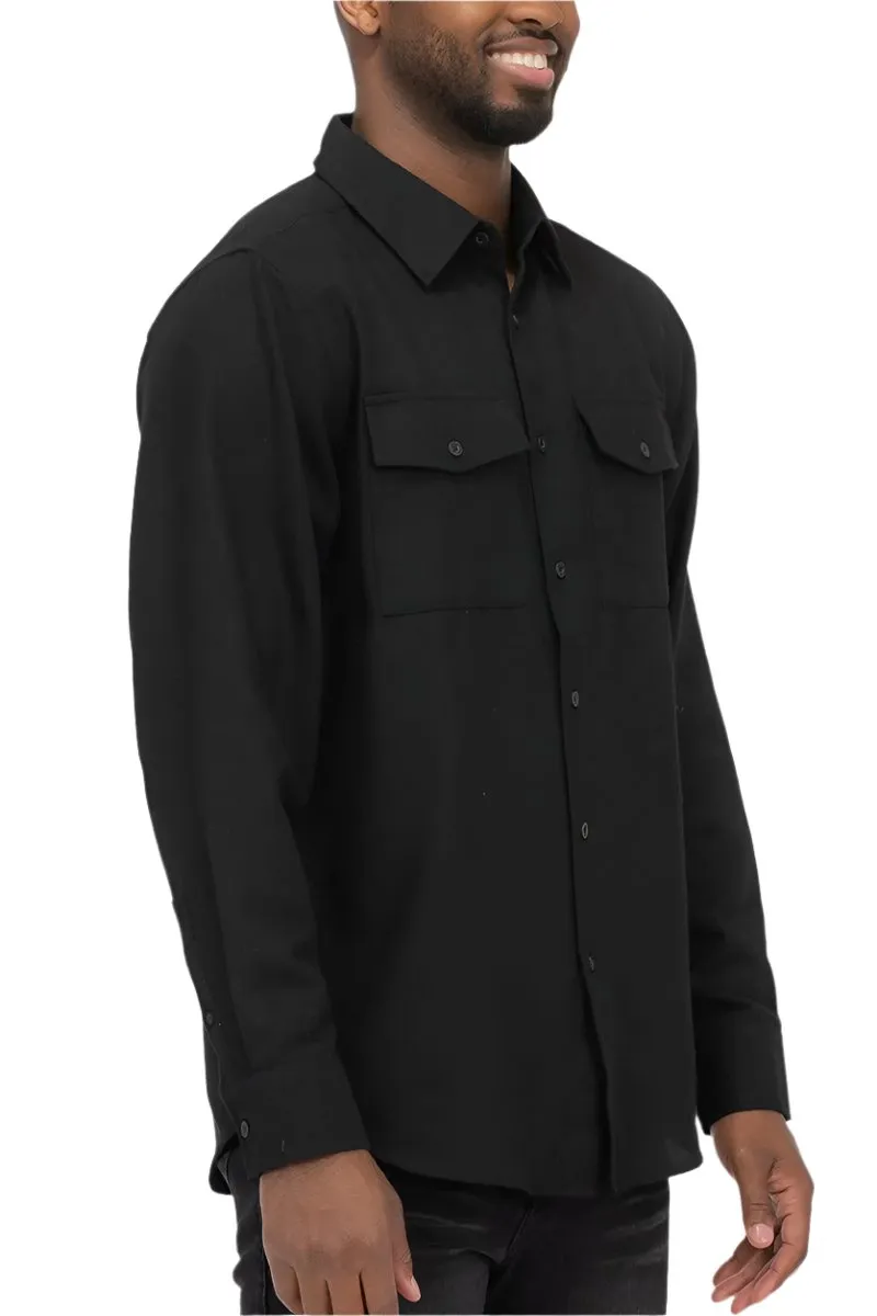 Black Blank Brushed Long Sleeve Flannel Shirt Mens