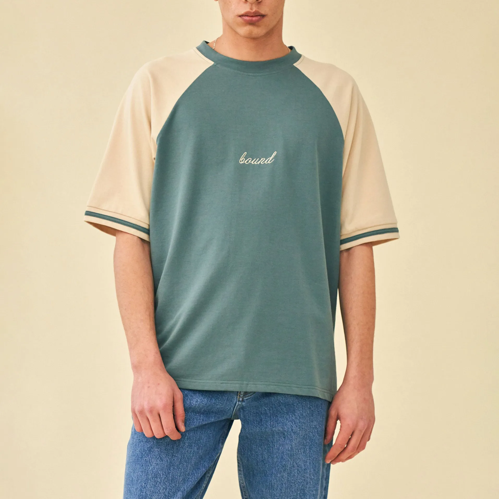 bound 'Retro Raglan' Tee - Pine / Sand