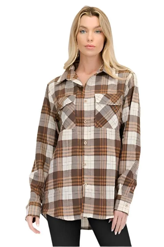 Boyfriend Fit Checker Plaid Flannel Long Sleeve