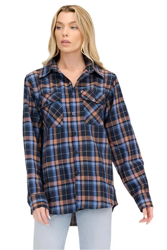 Boyfriend Fit Checker Plaid Flannel Long Sleeve