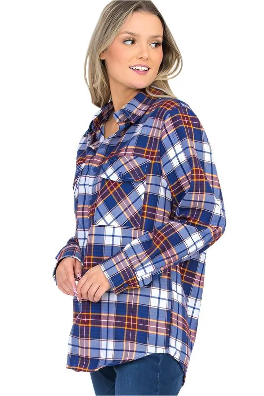 Boyfriend Fit Checker Plaid Flannel Long Sleeve