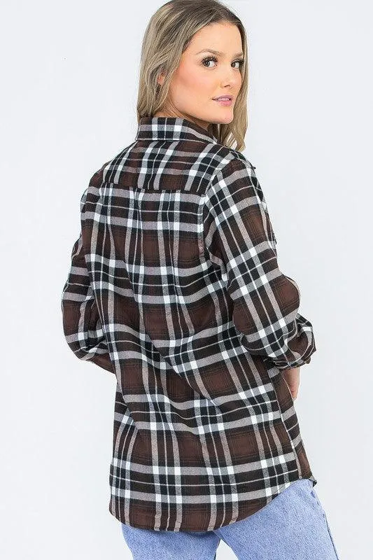 Boyfriend Fit Checker Plaid Flannel Long Sleeve