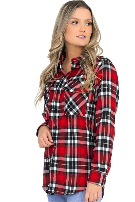 Boyfriend Fit Checker Plaid Flannel Long Sleeve