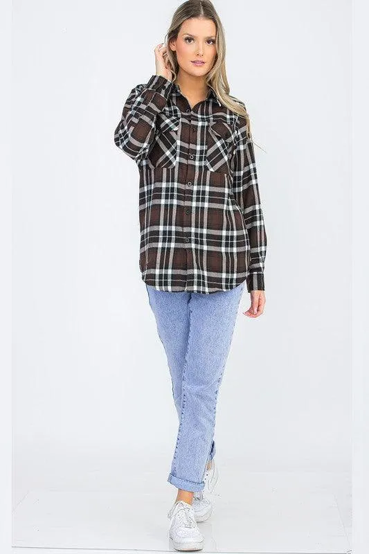 Boyfriend Fit Checker Plaid Flannel Long Sleeve