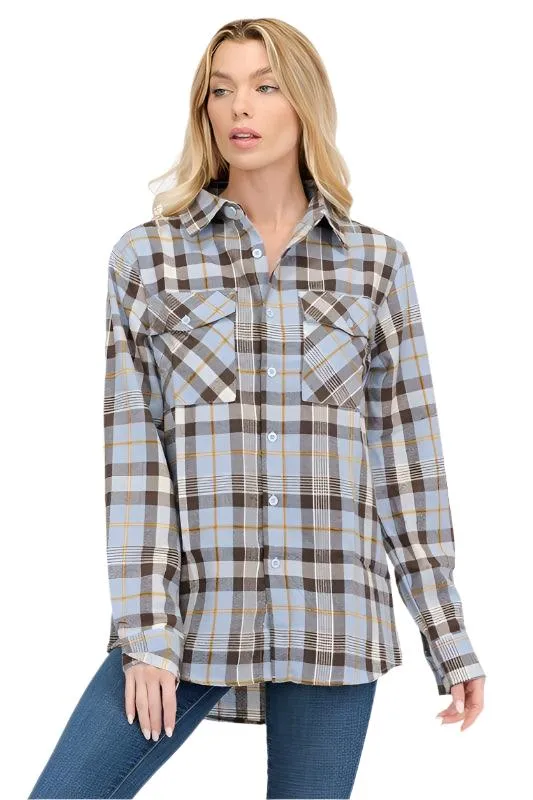 Boyfriend Fit Checker Plaid Flannel Long Sleeve