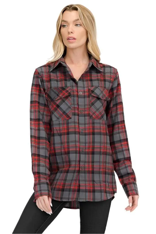 Boyfriend Fit Checker Plaid Flannel Long Sleeve