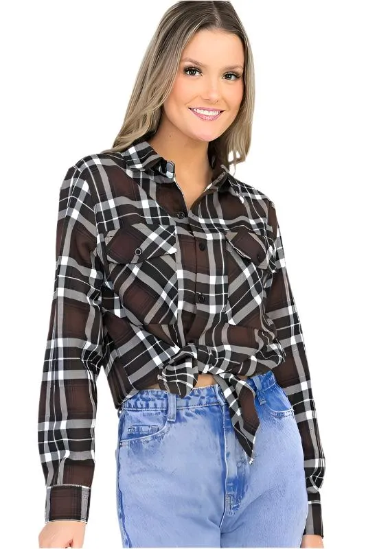 Boyfriend Fit Checker Plaid Flannel Long Sleeve