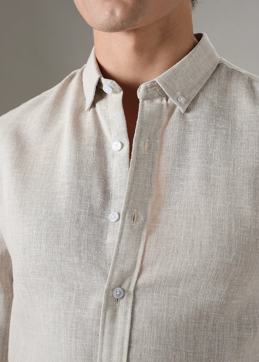 Brown Beige Blended Linen Shirt