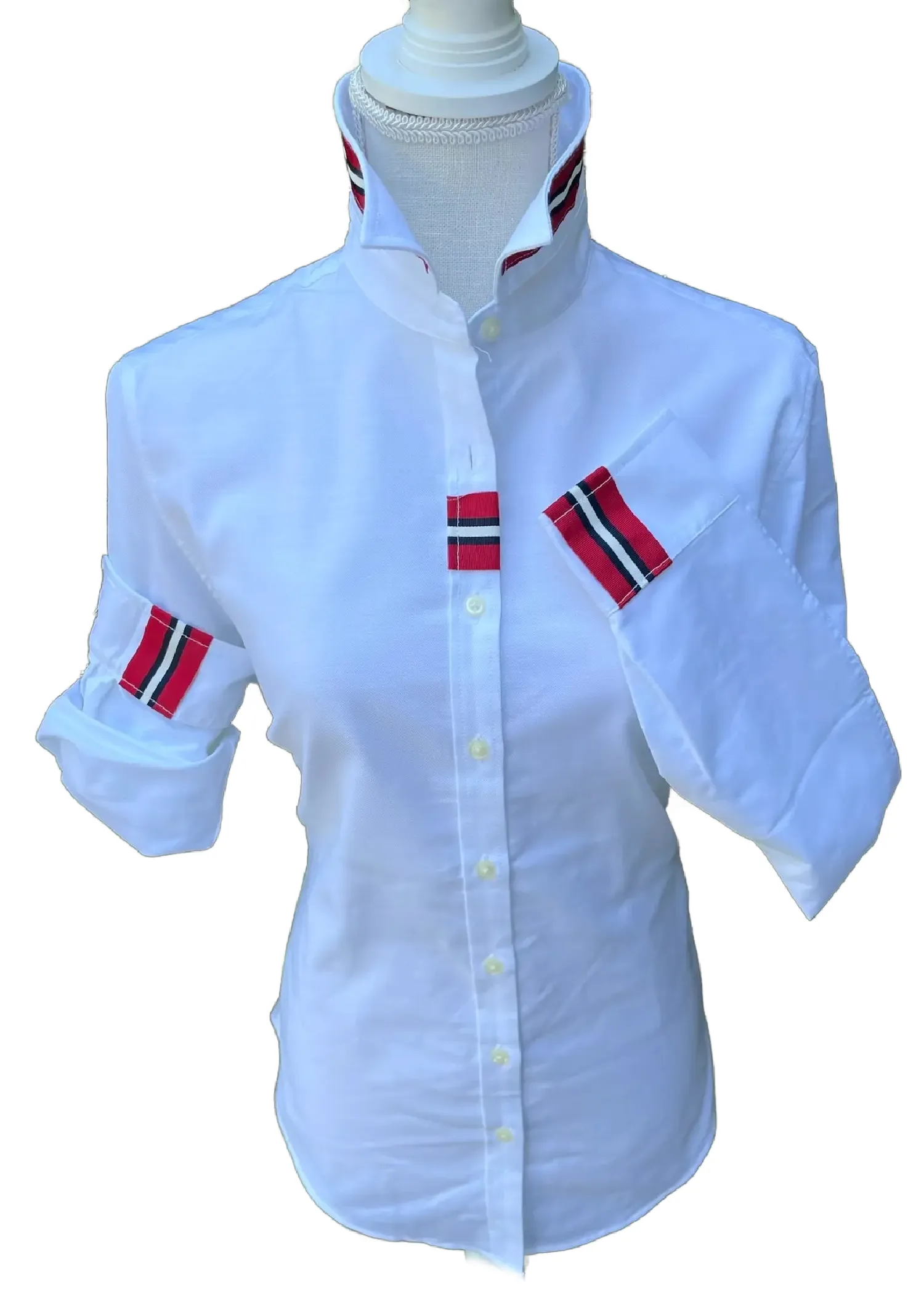 CASSIE BLOUSE - WHITE WITH RED/ BLACK