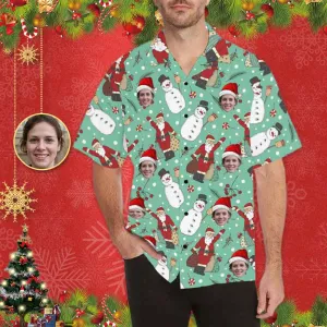 Custom All Over Print Hawaiian Shirt with Face Christmas Snowman Funny Personalized Hawaiian Shirts Add Your Own Photo Design Shirt