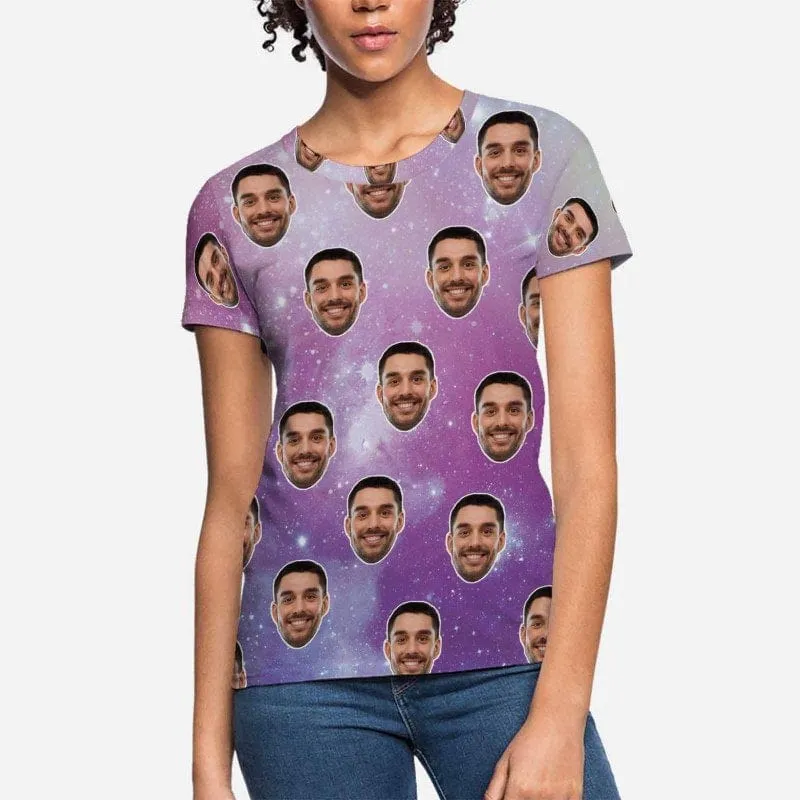 Custom Boyfriend Face Shirt Starry Sky Women's All Over Print T-shirt Design Your Own Shirts Gift for Valentine's Day