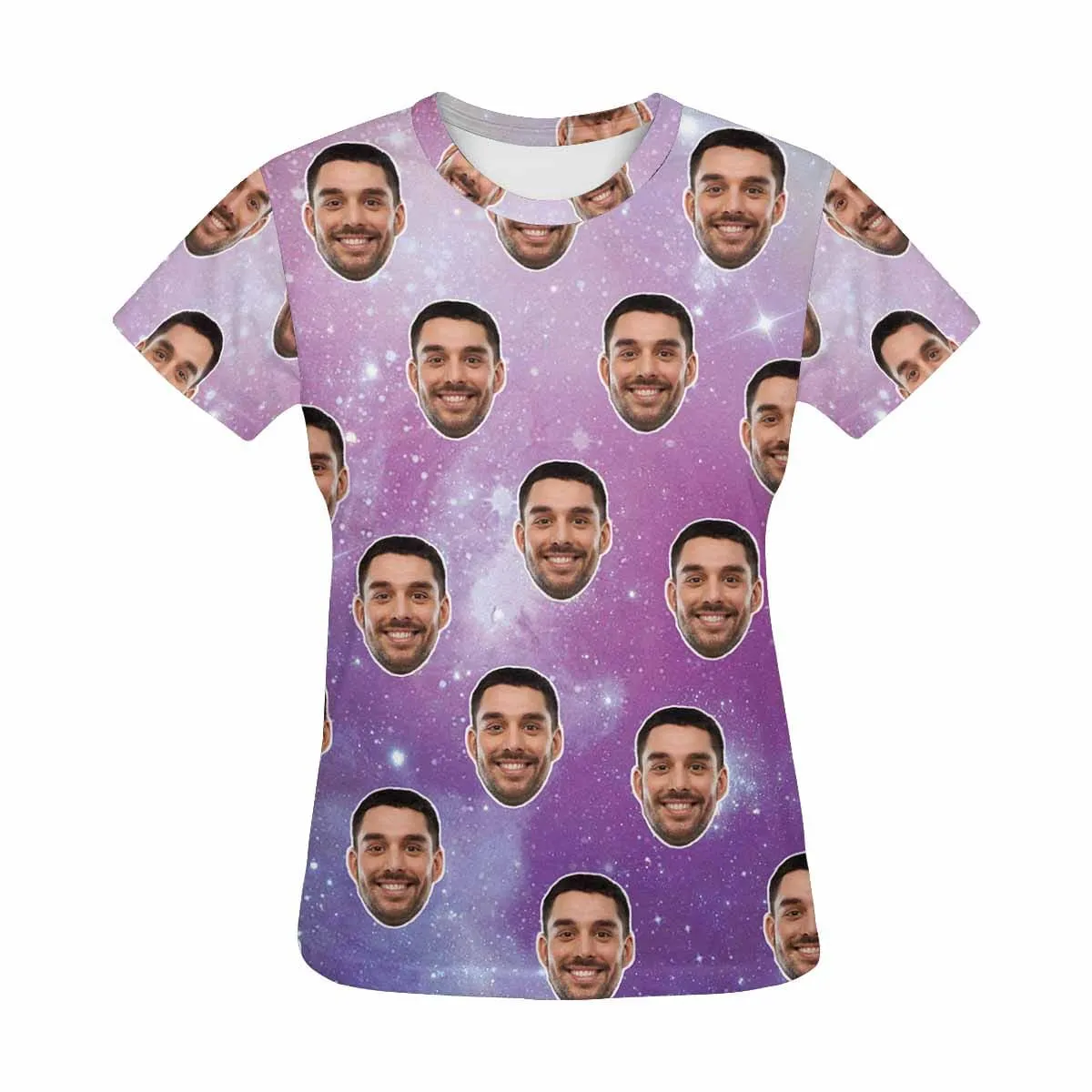 Custom Boyfriend Face Shirt Starry Sky Women's All Over Print T-shirt Design Your Own Shirts Gift for Valentine's Day