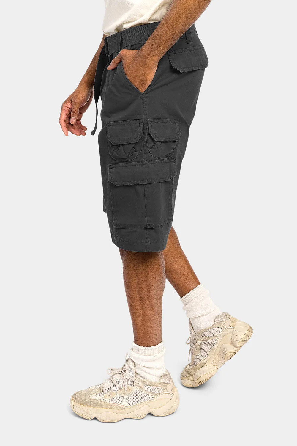 Essential Solid Relaxed Fit Chino Cargo Shorts