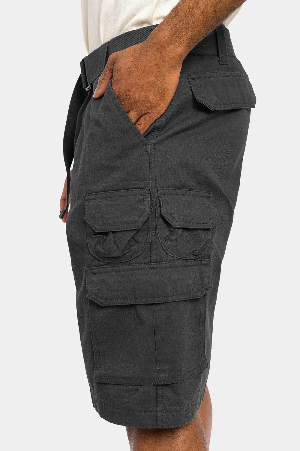 Essential Solid Relaxed Fit Chino Cargo Shorts