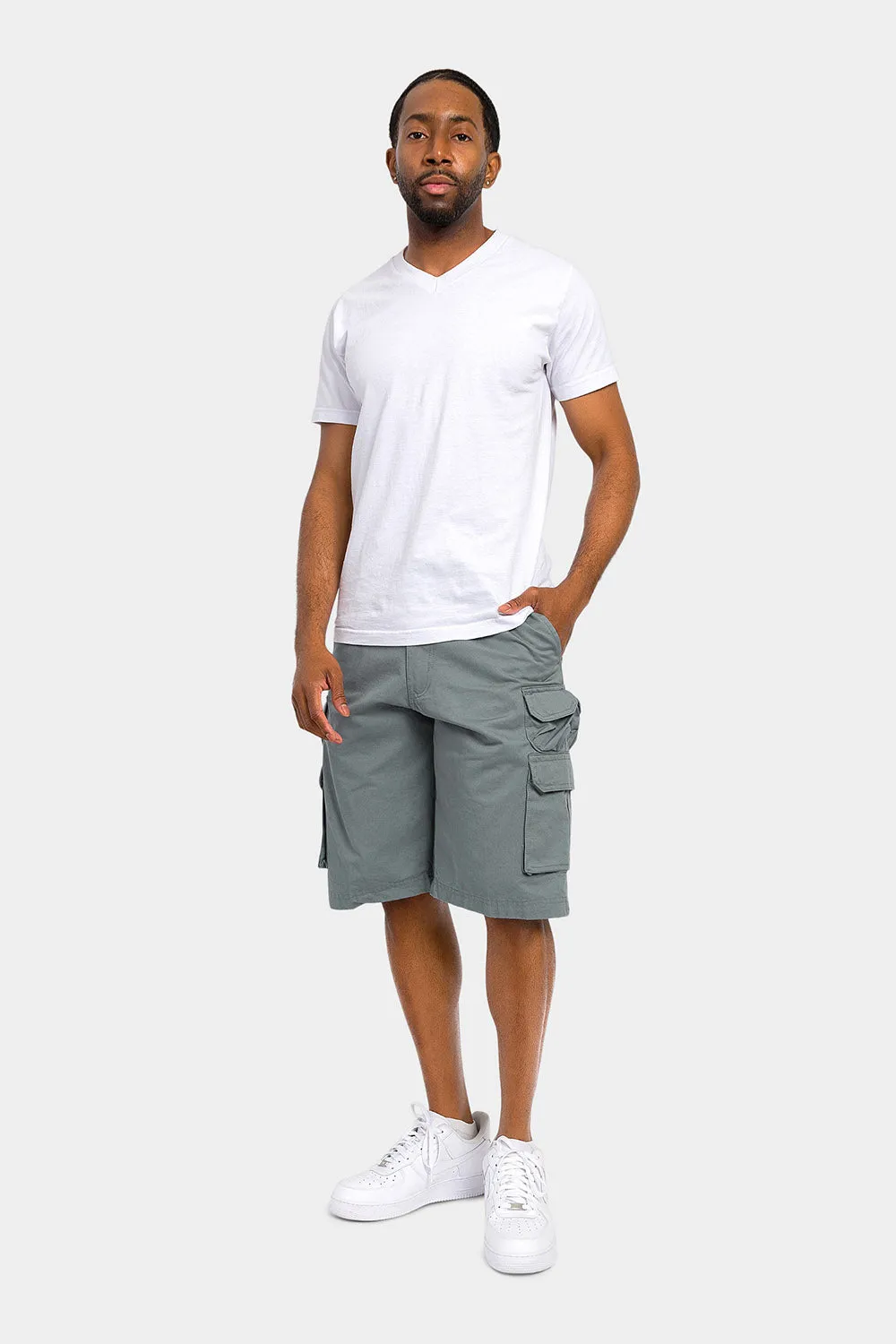 Essential Solid Relaxed Fit Chino Cargo Shorts