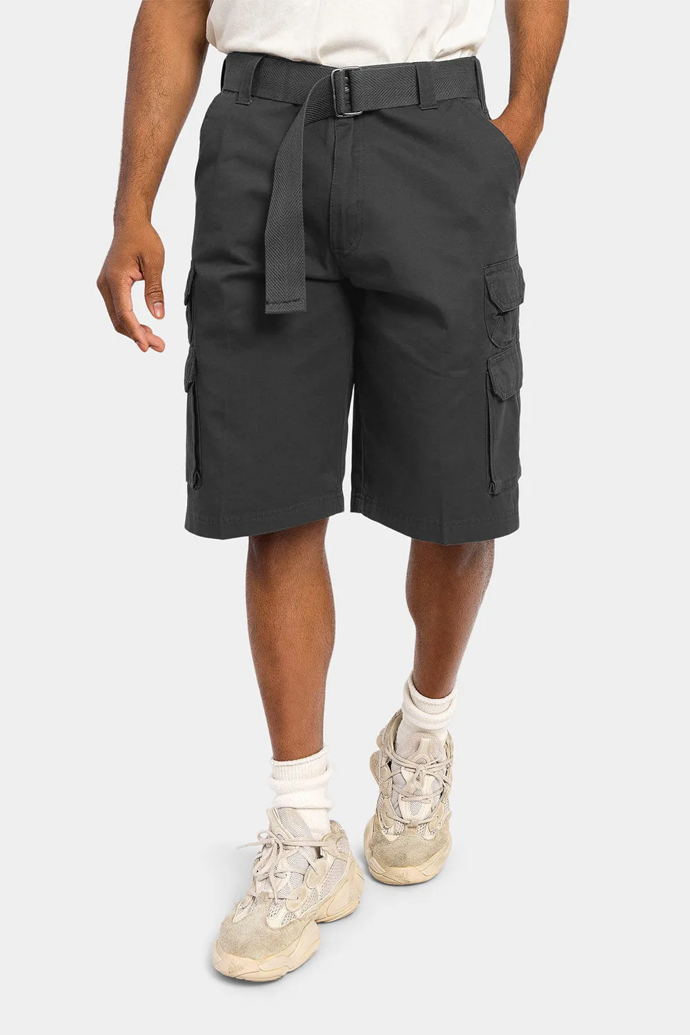 Essential Solid Relaxed Fit Chino Cargo Shorts