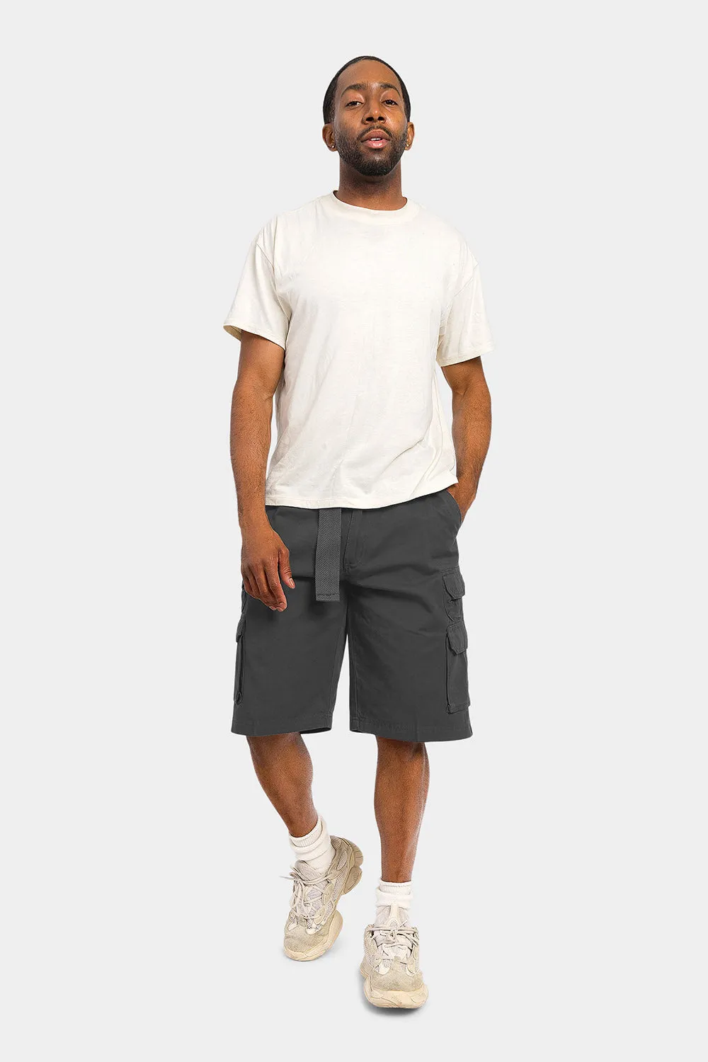 Essential Solid Relaxed Fit Chino Cargo Shorts