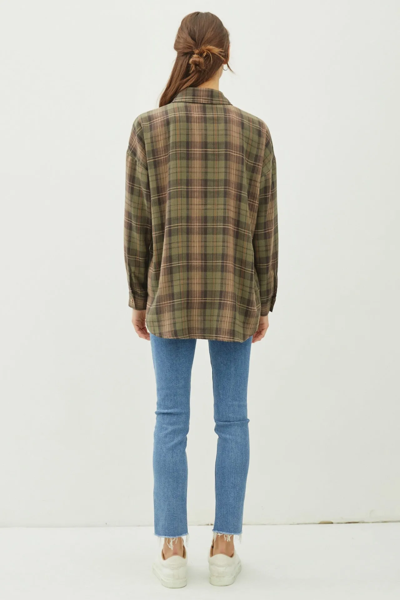 Juliette Oversize Flannel Long Sleeve Top Khaki