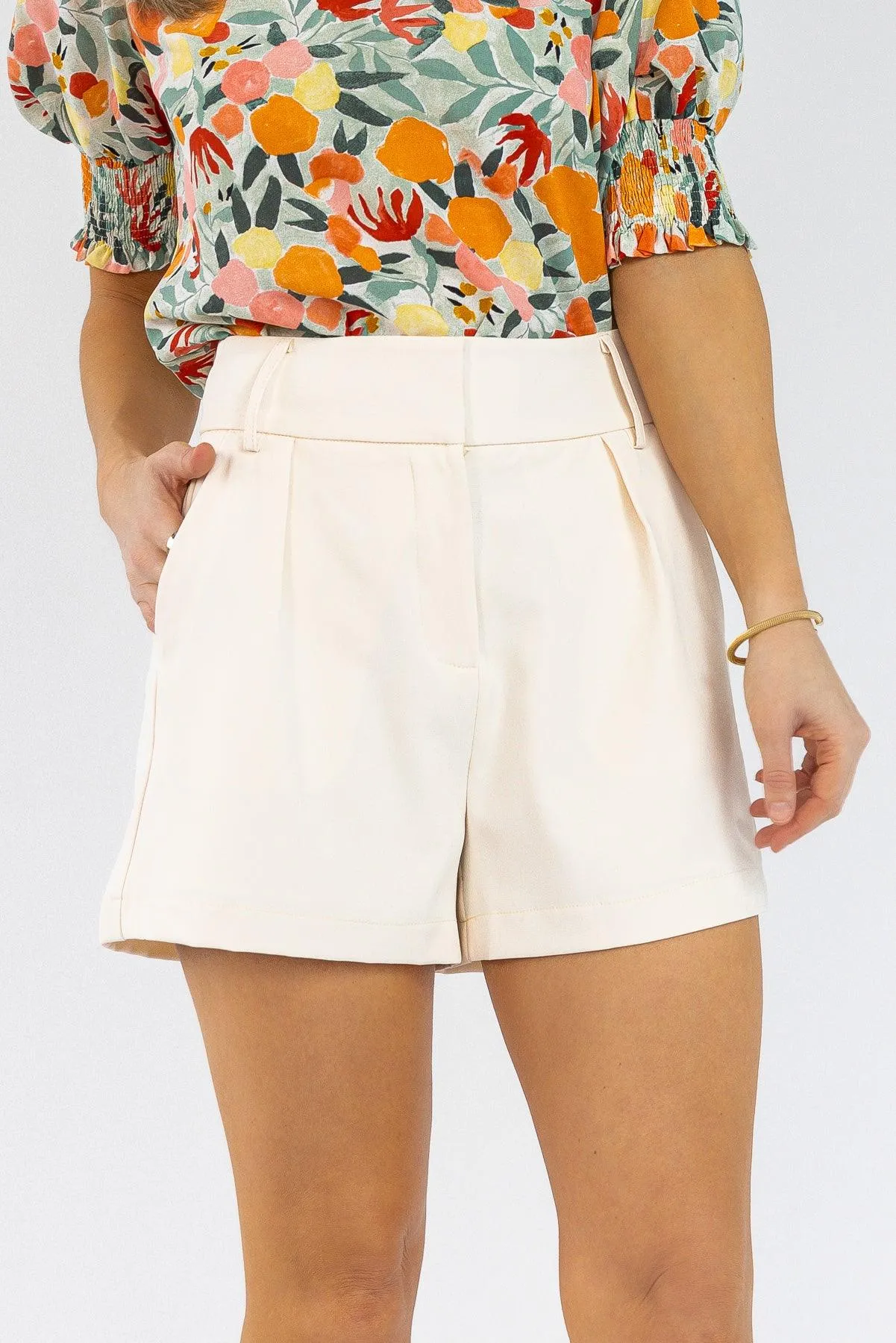 Levana Cream High Waist Shorts