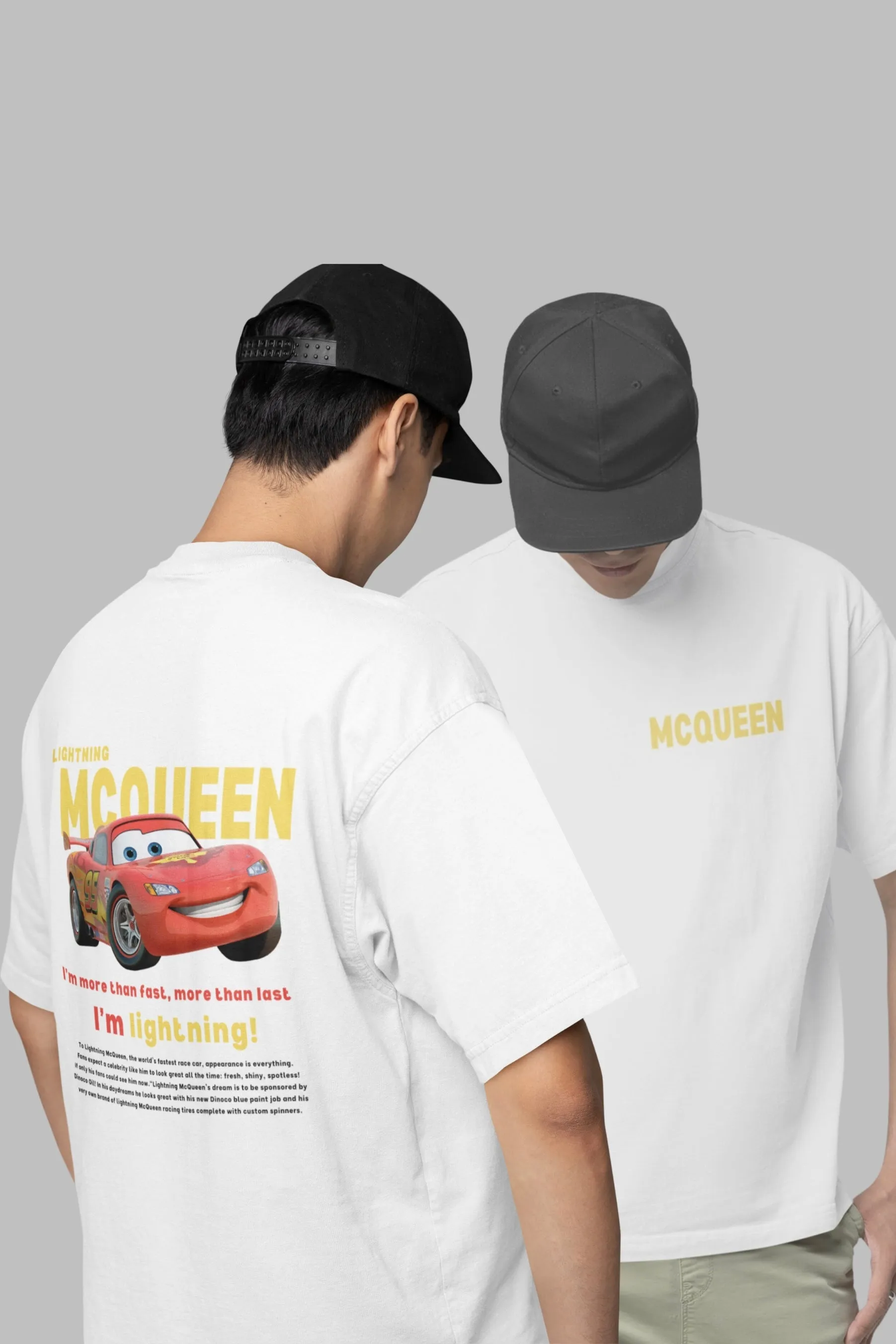 Lightning McQueen CARS Unisex Both Side Printed White Oversized T-shirt