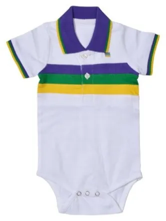 Mardi Gras Infant Woven Striped Collared Romper