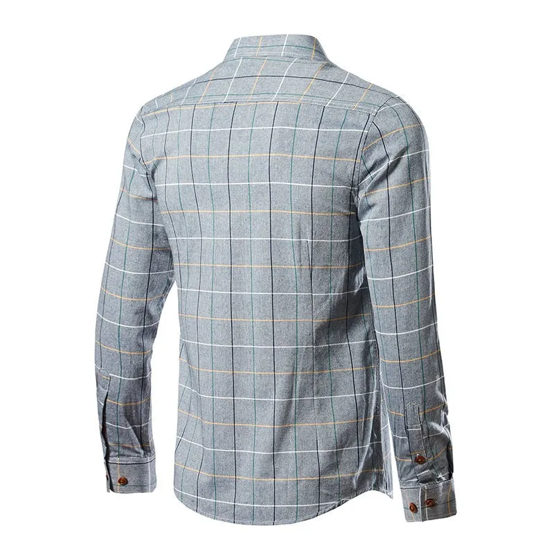 Men's 100% Cotton Long Sleeve Plaid Slim Fit Button Down Dress Shirt | 228-CS27