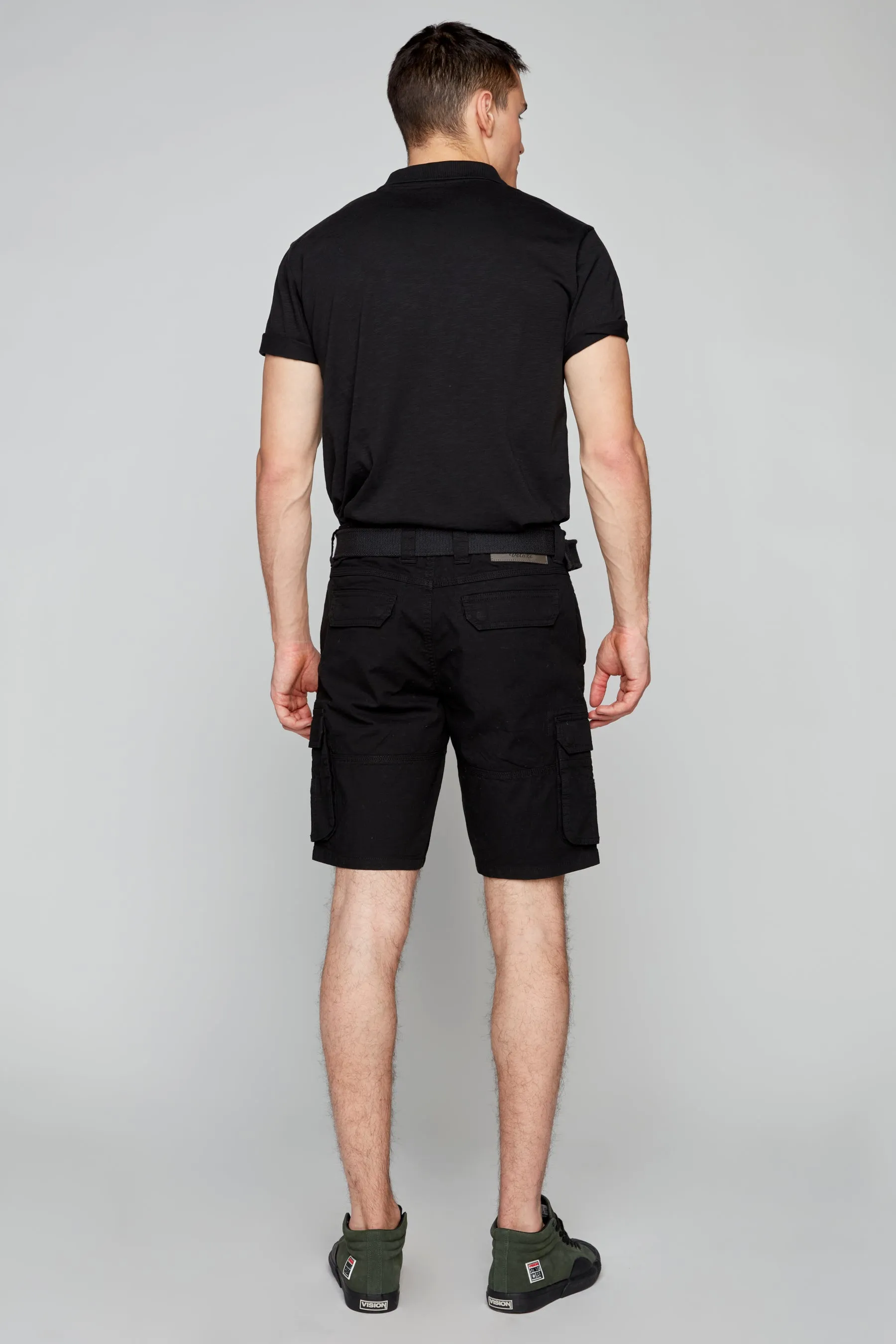 Mens Belted Cargo Ripstop Shorts - Black