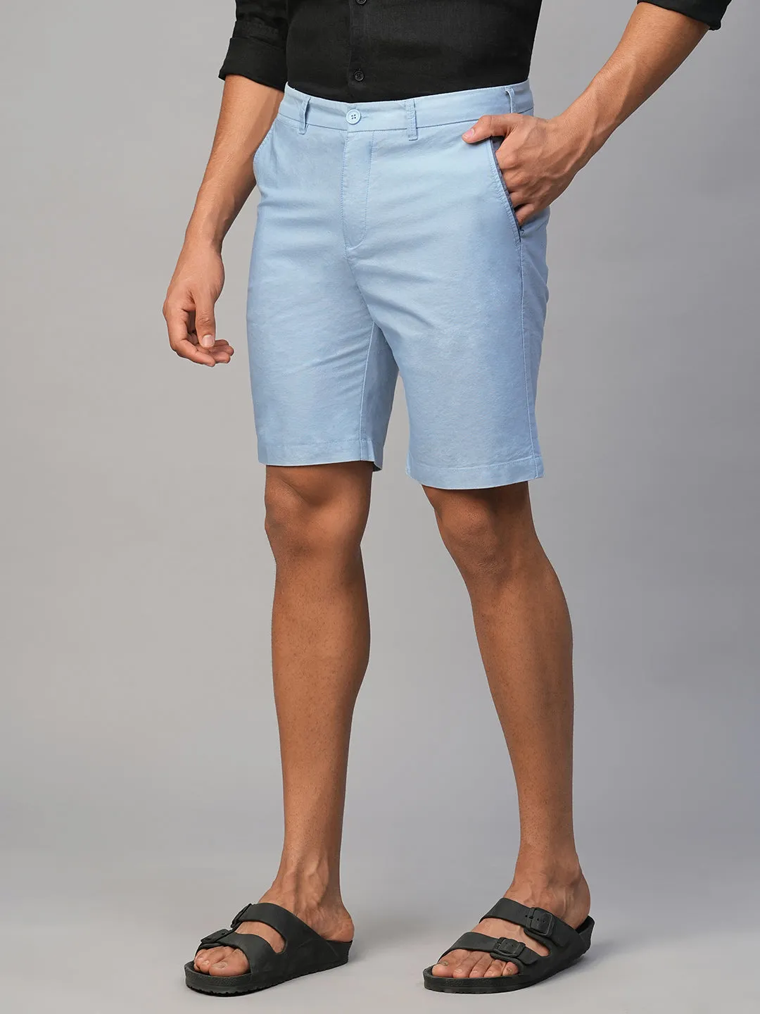 Men's Blue Cotton Regular Fit Shorts