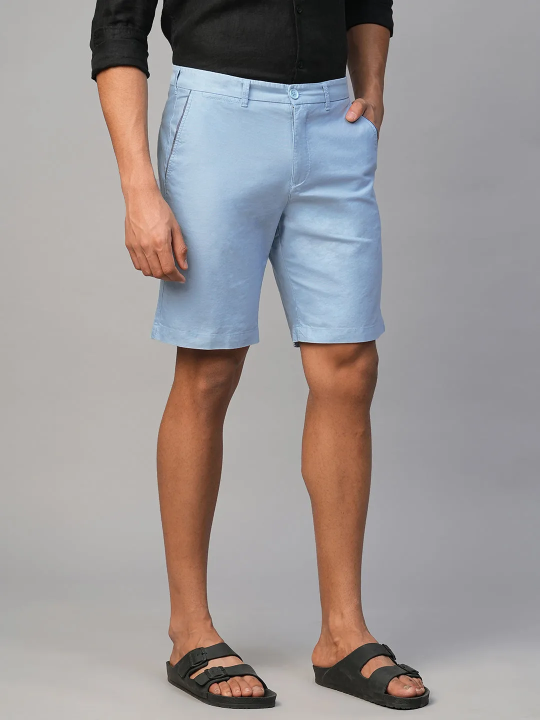 Men's Blue Cotton Regular Fit Shorts