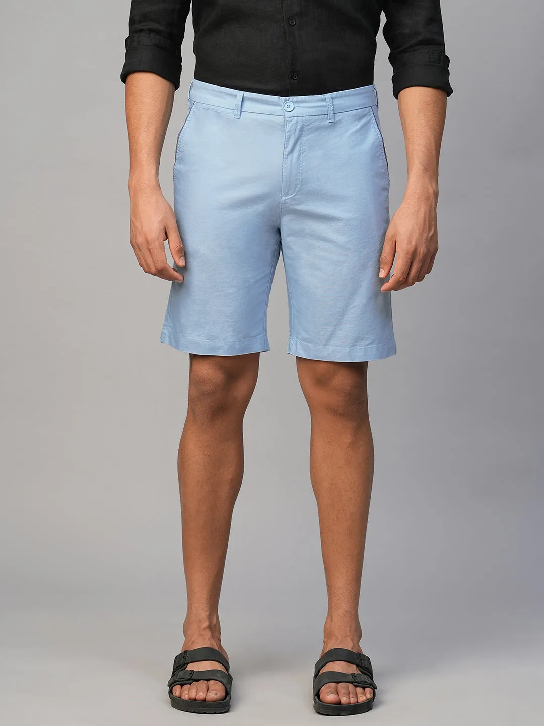 Men's Blue Cotton Regular Fit Shorts