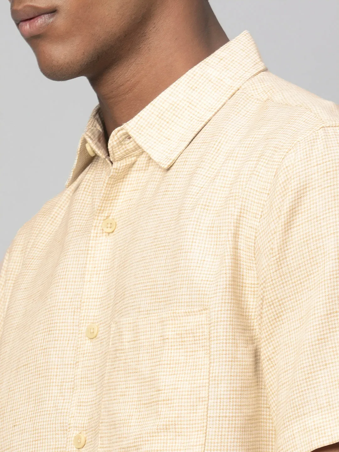 Men's Khaki Cotton Regular Fit Checked Shirt