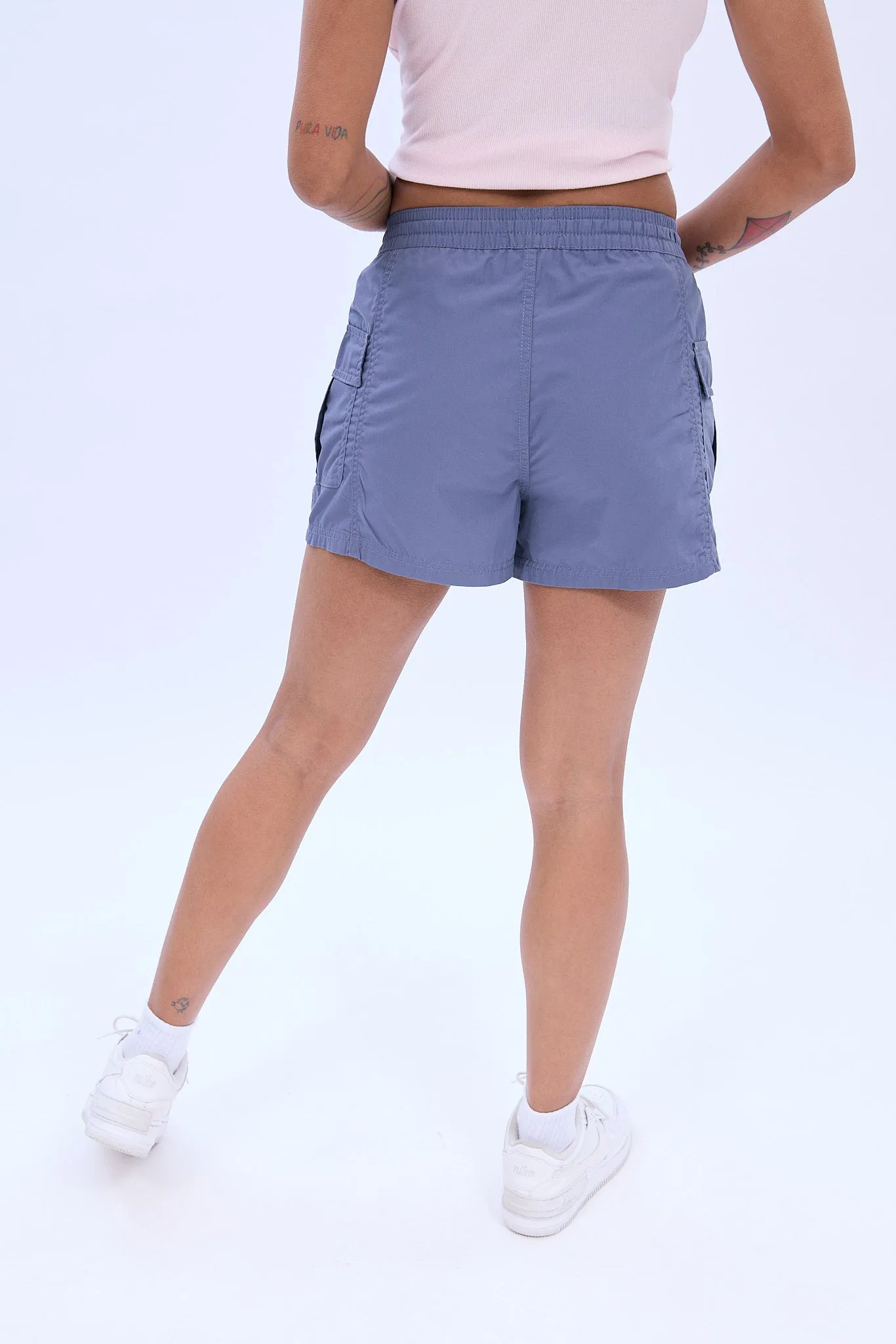 Mid Rise Cargo Poplin Short