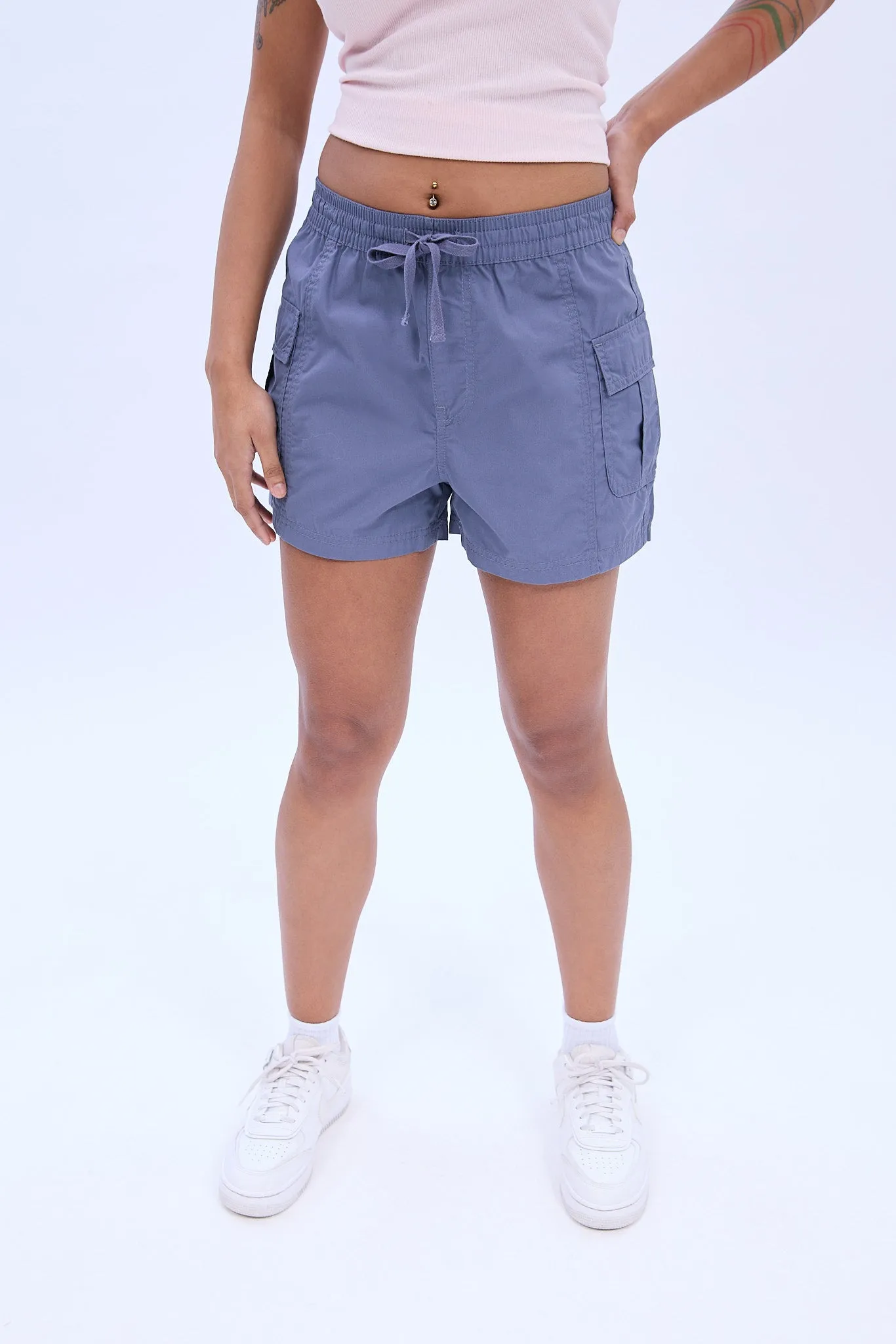 Mid Rise Cargo Poplin Short