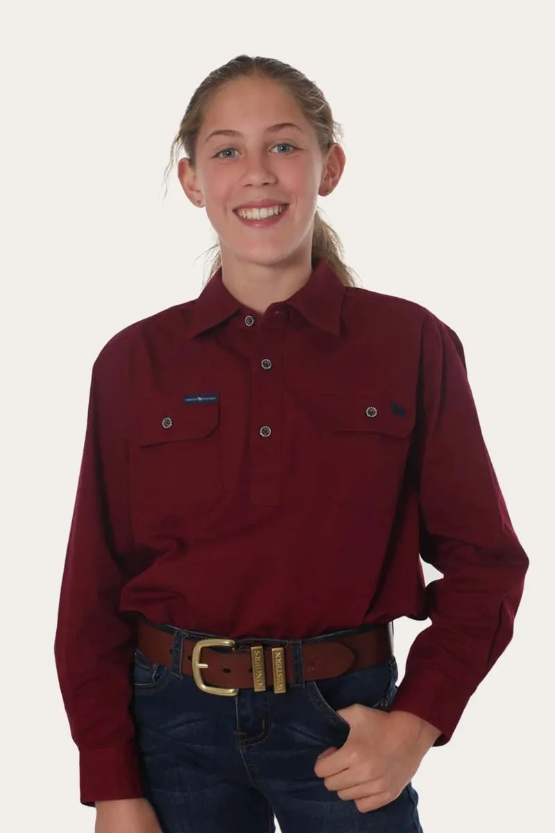 Ord River Half Button Kids Work Shirt - Burgundy