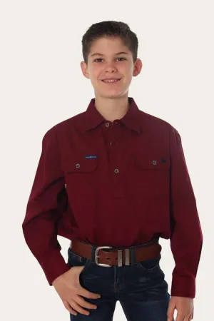 Ord River Half Button Kids Work Shirt - Burgundy