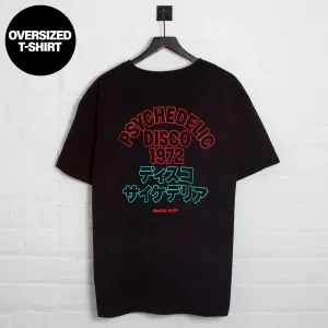 Outline 1972 Psychedelic Disco Back Print - Oversized Tshirt - Black