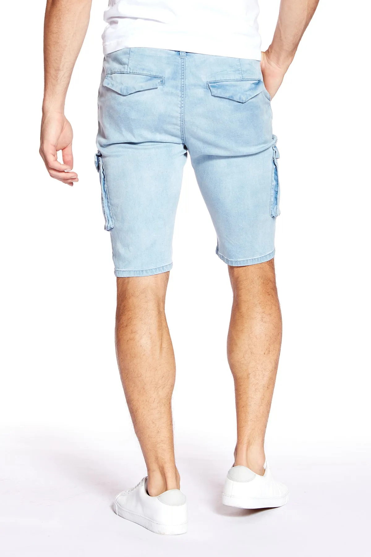 PRESLEY - Zip Front Cargo Shorts - Light Blue Bleach