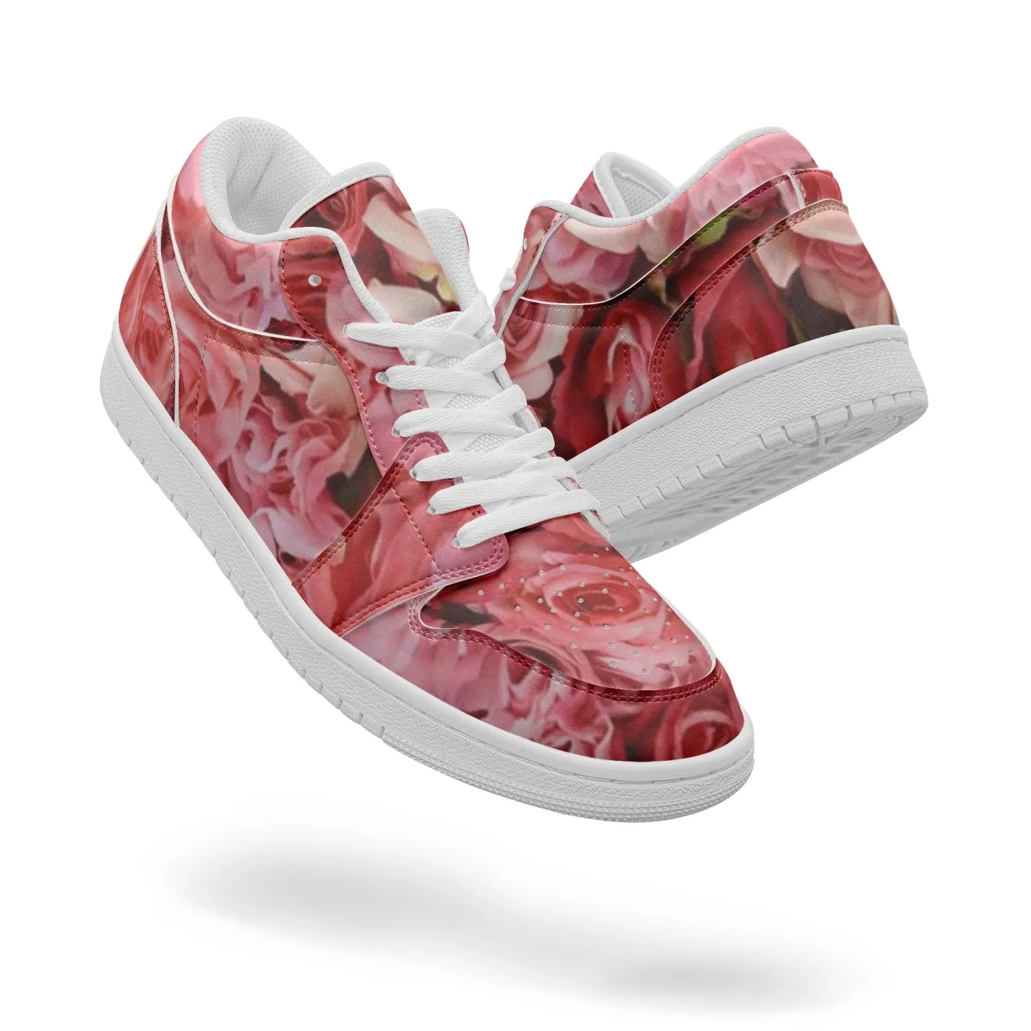 Red Flowers Type1 Low-Top AJ1 Leather Sneakers