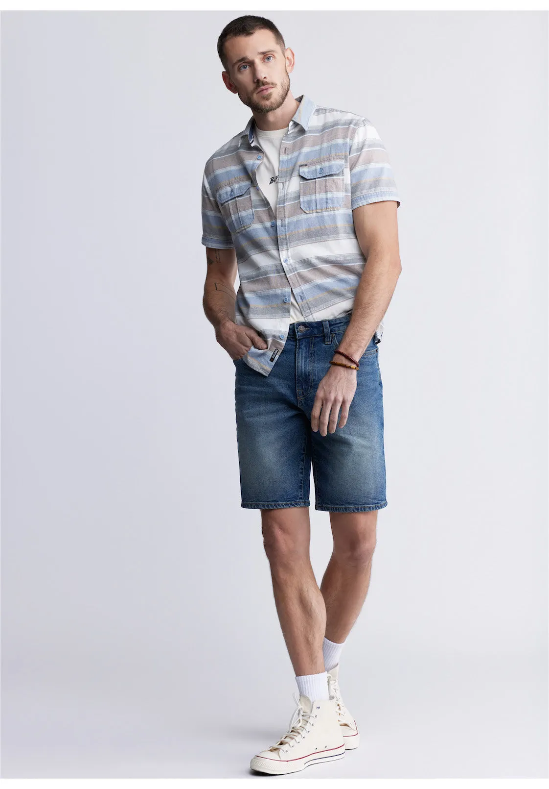 Relaxed Straight Dean Men's Denim Shorts, Vintage Contrasted - BM22968