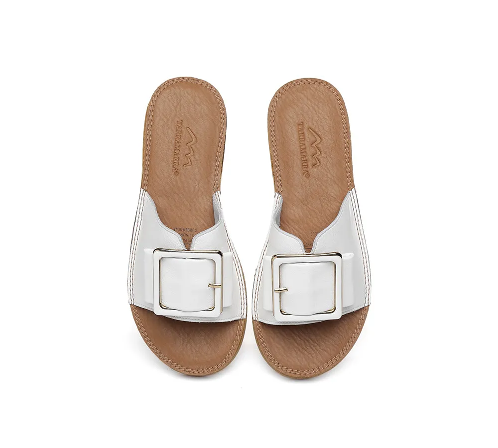 TARRAMARRA® Women Leather Buckle Ultra Soft Flat Slides Bera